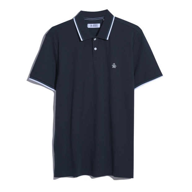 Pique Sticker Pete Tipped Polo Shirt (Dark Sapphire) Flat