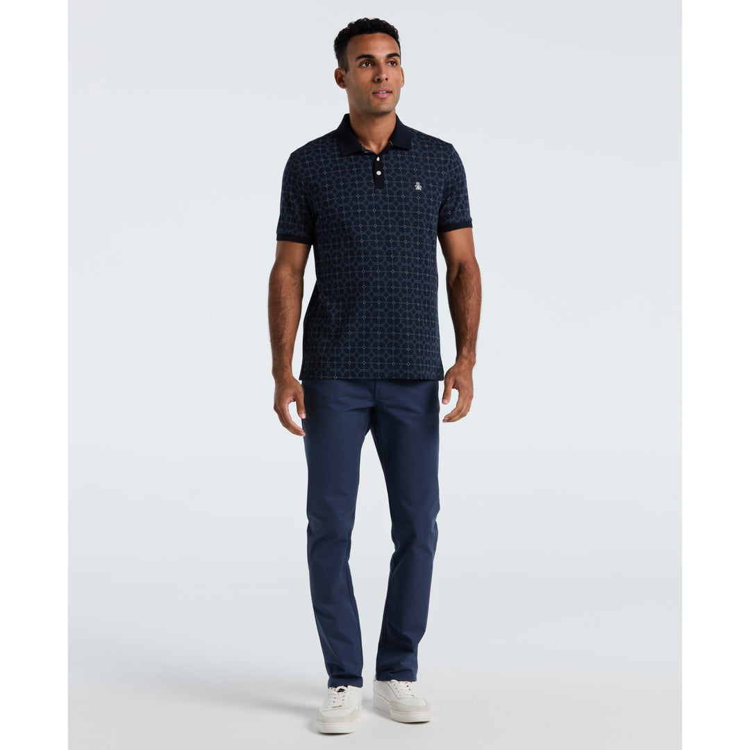 LEOPARD JACQUARD KNIT POLO SHIRT【BLUE】 Geometric Jacquard Polo Shirt In Blue | Original Penguin®