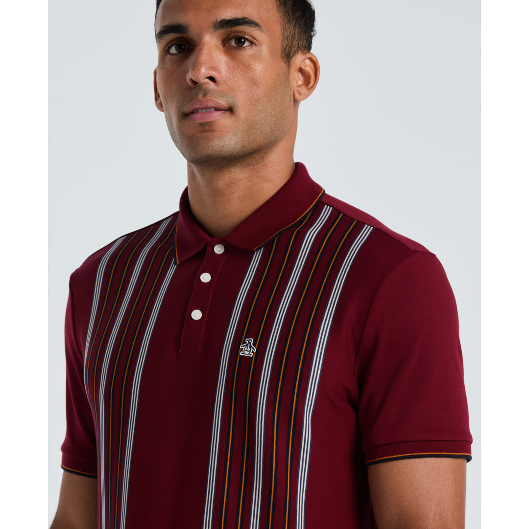 Interlock Vertical Stripe Polo Shirt In Red | Original Penguin®