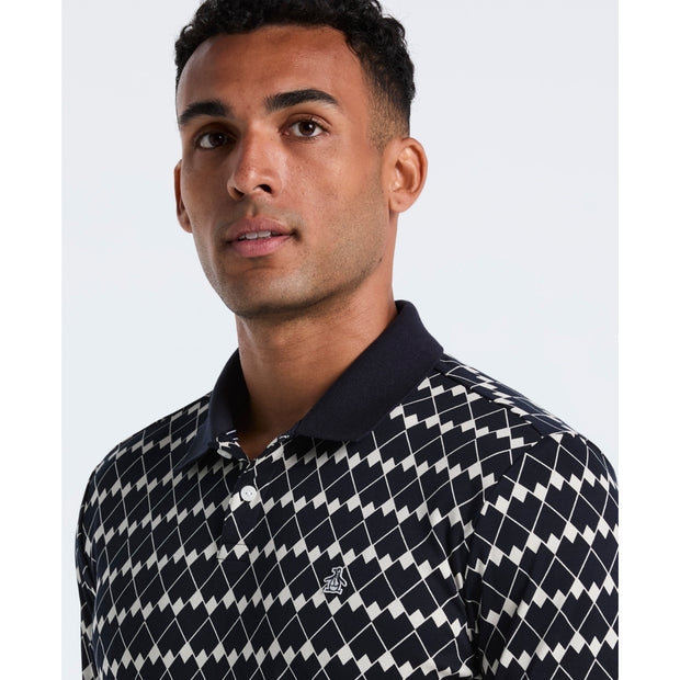 Flags Print Polo Shirt (Dark Sapphire) Detail