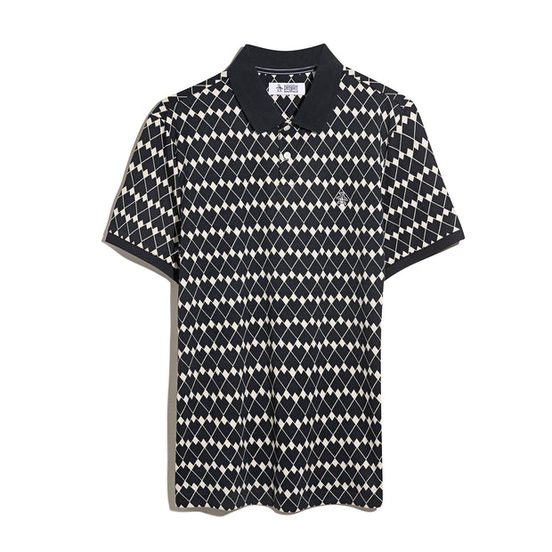 Flags Print Polo Shirt (Dark Sapphire) Flat