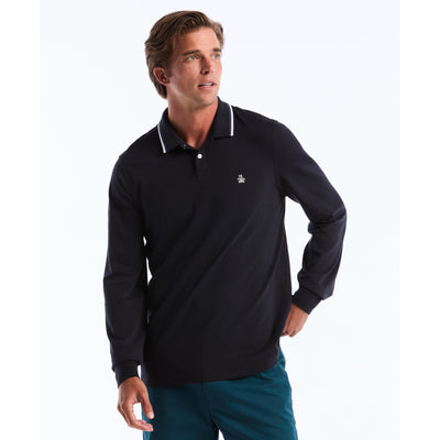 Sticker Pete Tipped Long Sleeve Polo Shirt (Dark Sapphire) Front