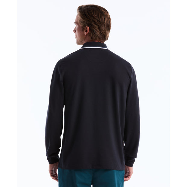 Sticker Pete Tipped Long Sleeve Polo Shirt (Dark Sapphire) Back