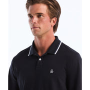 Sticker Pete Tipped Long Sleeve Polo Shirt (Dark Sapphire) Detail