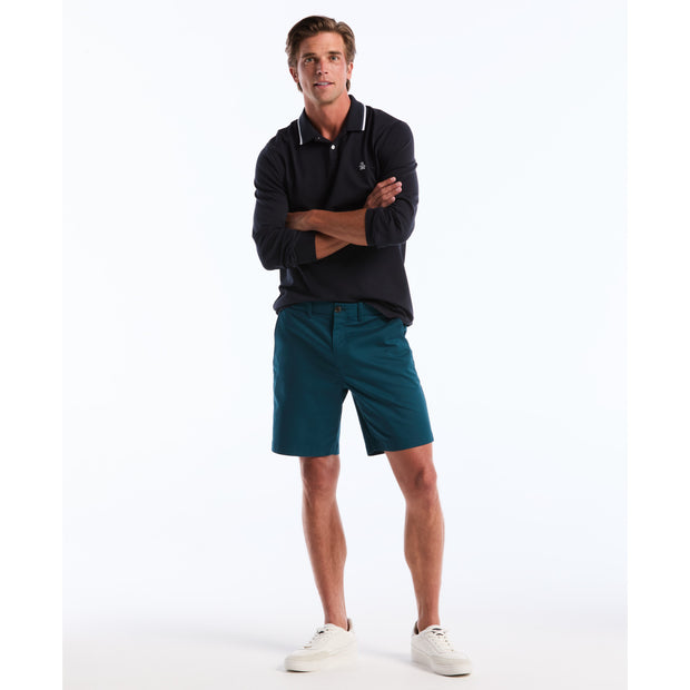 Sticker Pete Tipped Long Sleeve Polo Shirt (Dark Sapphire) Styled Alt