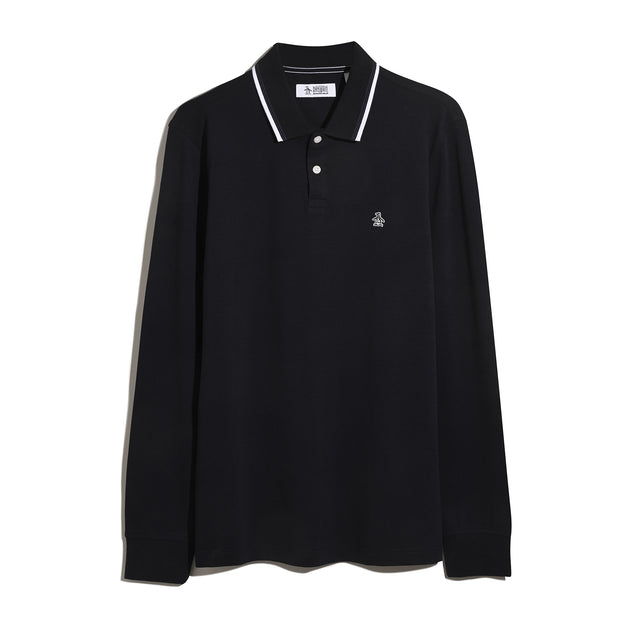 Sticker Pete Tipped Long Sleeve Polo Shirt (Dark Sapphire) Flat