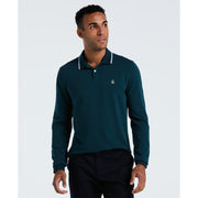 Sticker Pete Tipped Long Sleeve Polo Shirt (Reflecting Pond) Front