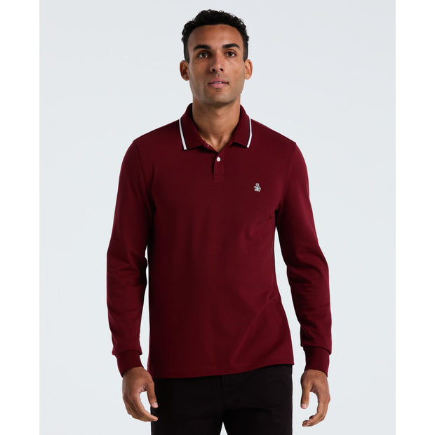 Sticker Pete Tipped Long Sleeve Polo Shirt (Cabernet) Front