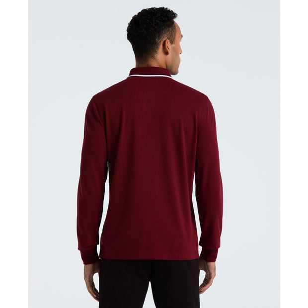 Sticker Pete Tipped Long Sleeve Polo Shirt (Cabernet) Back