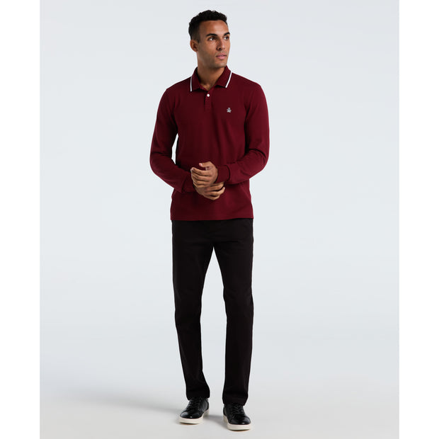 Sticker Pete Tipped Long Sleeve Polo Shirt (Cabernet) Styled