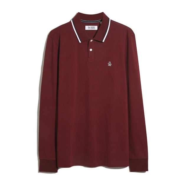 Sticker Pete Tipped Long Sleeve Polo Shirt (Cabernet) Flat