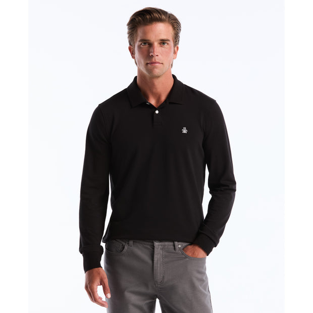 Pique Long Sleeve Polo Shirt (True Black) Front