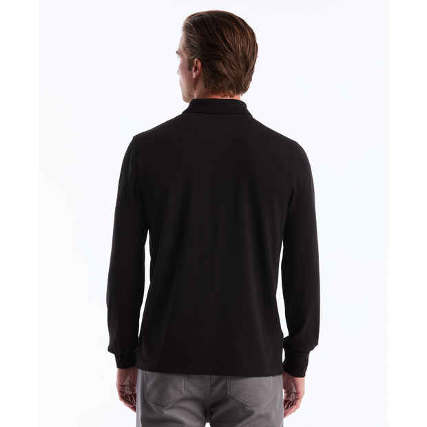 Pique Long Sleeve Polo Shirt (True Black) Back