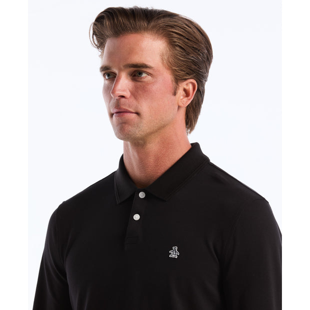Pique Long Sleeve Polo Shirt (True Black) Detail