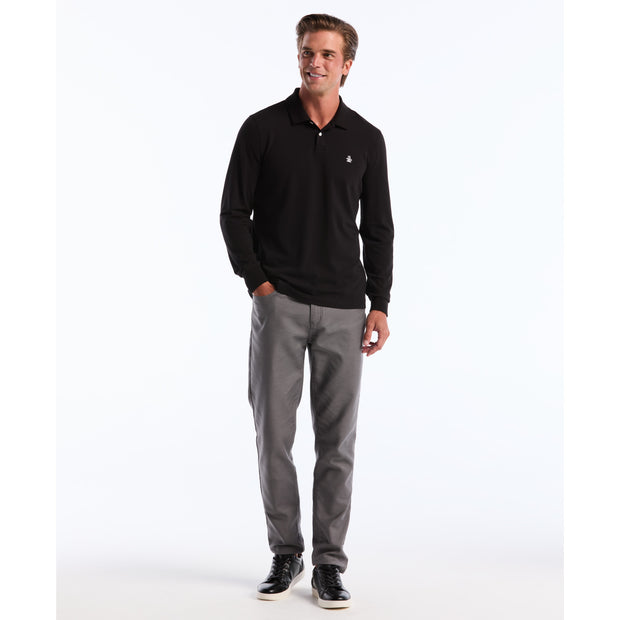 Pique Long Sleeve Polo Shirt (True Black) Styled