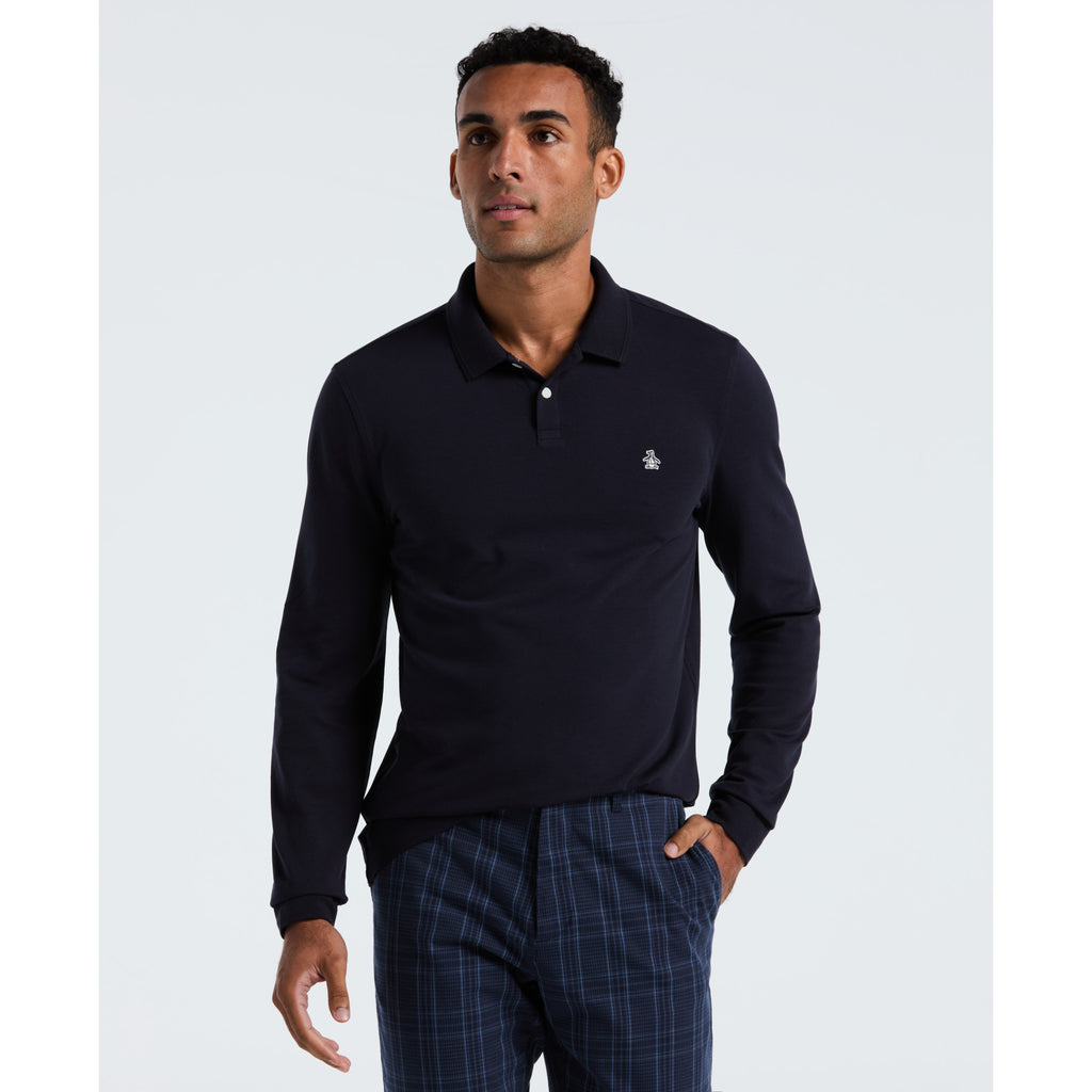 Pique Long Sleeve Polo Shirt Dark Sapphire