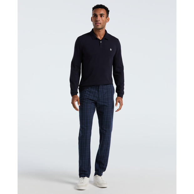 Pique Long Sleeve Polo Shirt (Dark Sapphire) Styled