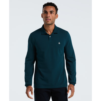 Pique Long Sleeve Polo Shirt (Reflecting Pond) Front