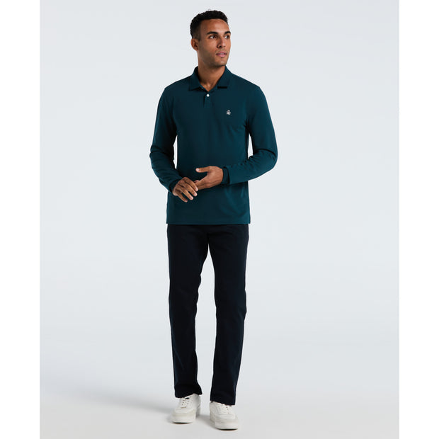 Pique Long Sleeve Polo Shirt (Reflecting Pond) Styled