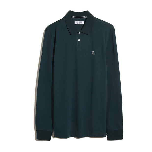 Pique Long Sleeve Polo Shirt (Reflecting Pond) Flat