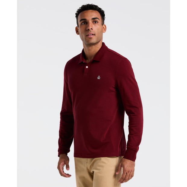 Pique Long Sleeve Polo Shirt (Cabernet) Front