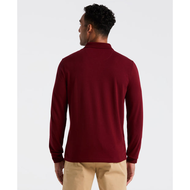 Pique Long Sleeve Polo Shirt (Cabernet) Back