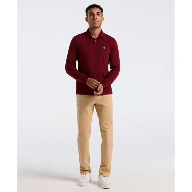 Pique Long Sleeve Polo Shirt (Cabernet) Styled