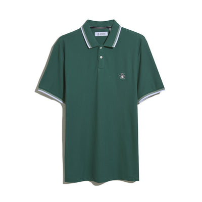 Organic Cotton Pique Short Sleeve Polo Shirt With Tipped Collar In Antique Green