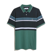 Jacquard Honeycomb Stripe Pattern Short Sleeve Polo Shirt In Antique Green