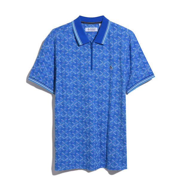 Jacquard Geometric Print 1/4 Zip Short Sleeve Polo Shirt In Skydiver