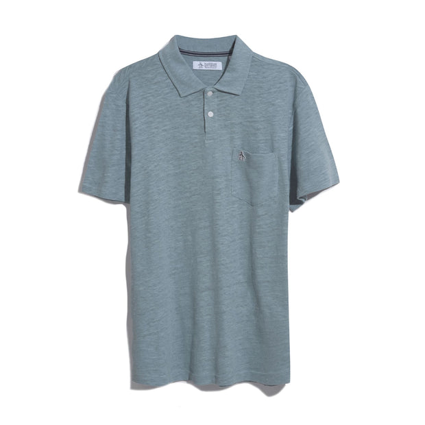 Linen Cotton Slub Short Sleeve Polo Shirt In Tourmaline