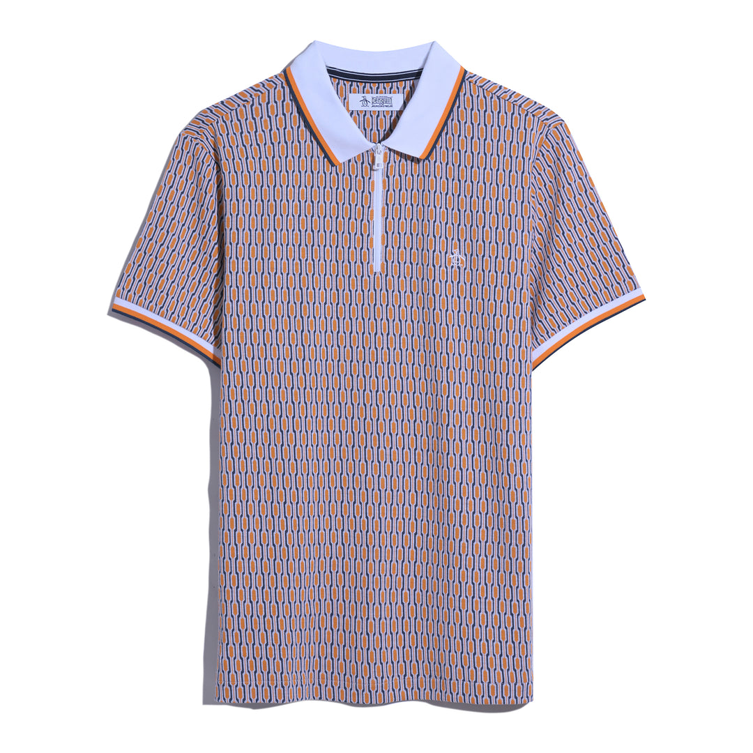 Tipped Jacquard Geo Print Polo Shirt In Orange | Original