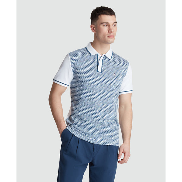 Diamond Jaquard Front Interlock Polo Shirt In White