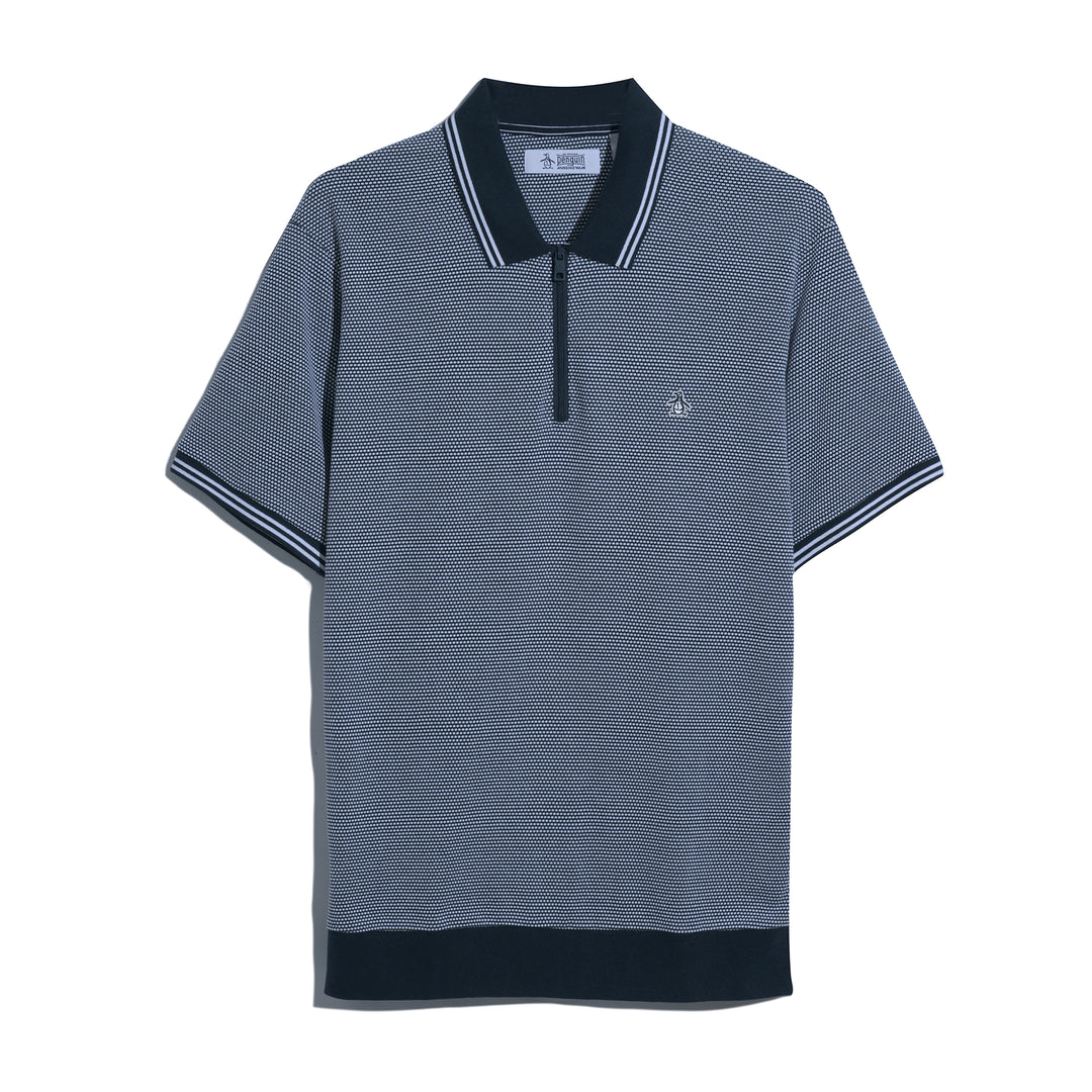 Jacquard Tipped 1/4 Zip Polo Shirt In Blue | Original Penguin®