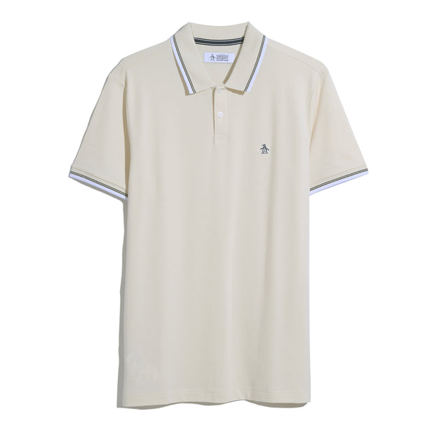 Pique Sticker Pete Tipped Polo Shirt (Birch) Flat