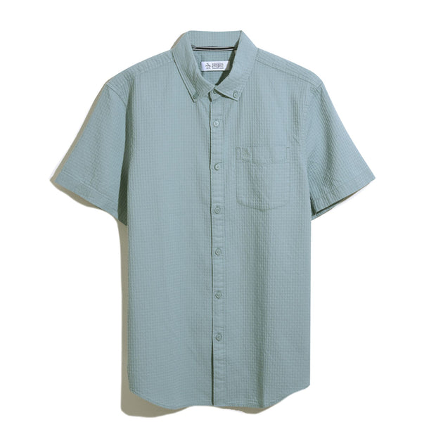 Cotton Dobby Basketweave Textured Short Sleeve Button-Down Shirt In Tourmaline