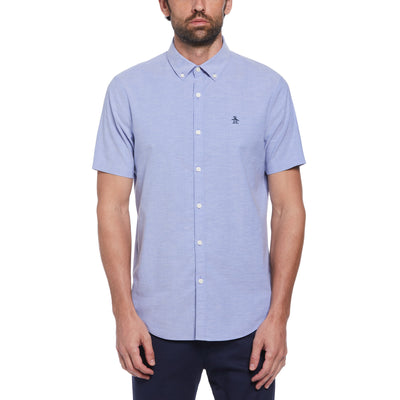 Ecovero Oxford Stretch Short Sleeve Button-Down Shirt In Amparo Blue