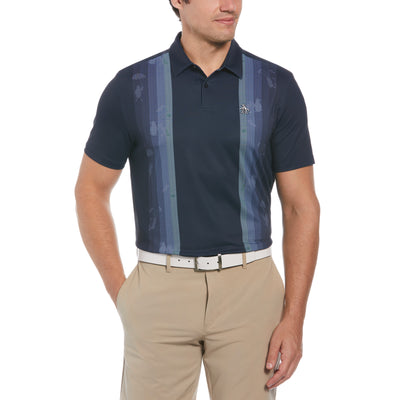 Pete Vertical Color Block Print Short Sleeve Golf Polo Shirt In Black Iris