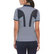 Women's Geometric Print Short Sleeve Golf Polo Shirt With Mesh Inserts In Black Iris