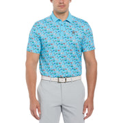 Martini Print Golf Polo Shirt In Blue Atoll