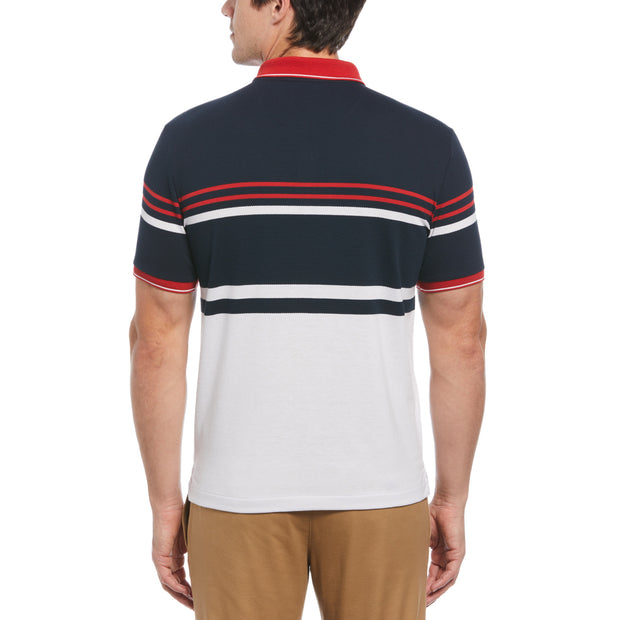 Jacquard Honeycomb Stripe Pattern Short Sleeve Polo Shirt In Bright White