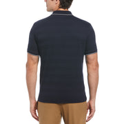 Jacquard Honeycomb Pattern Short Sleeve Polo Shirt In Dark Sapphire