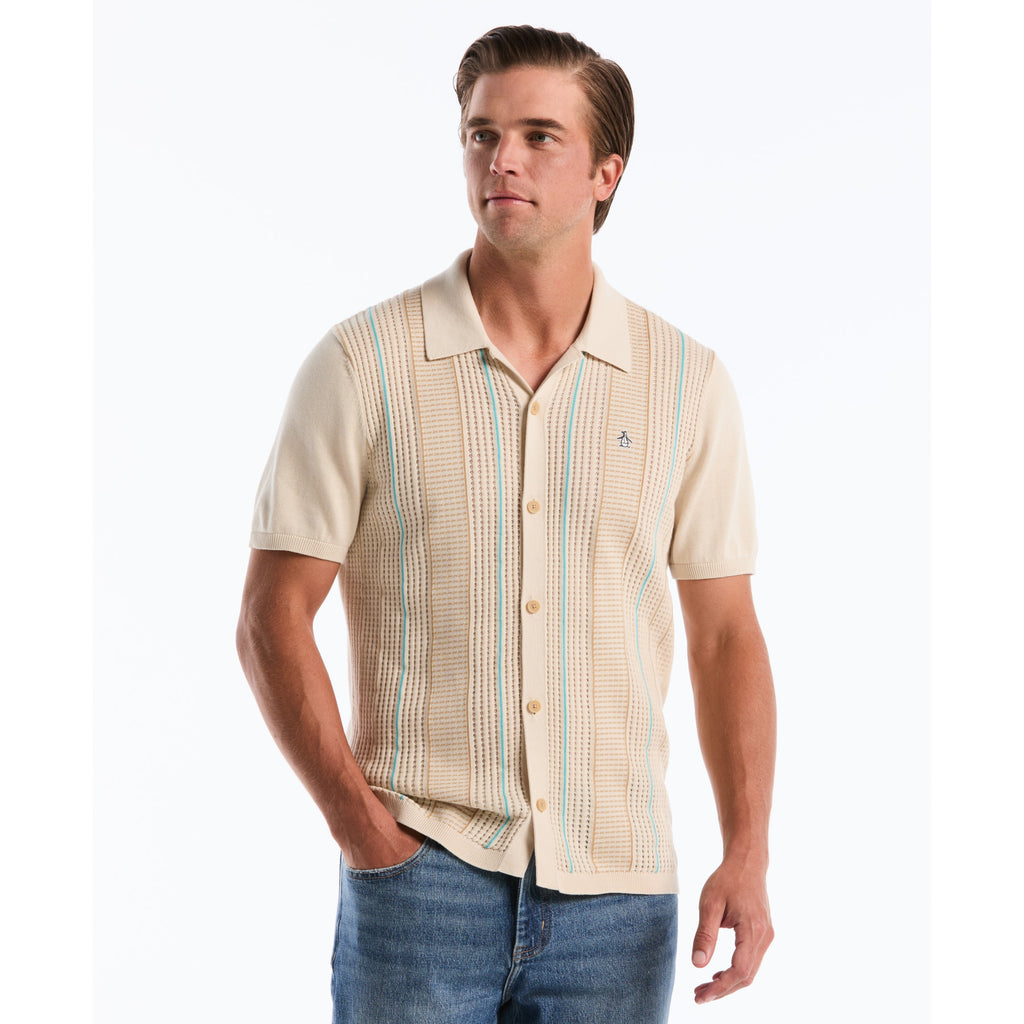 Vertical Stripe Sweater Polo Birch