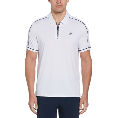 Piped Performance Quarter Zip Tennis Polo Shirt In Bright White