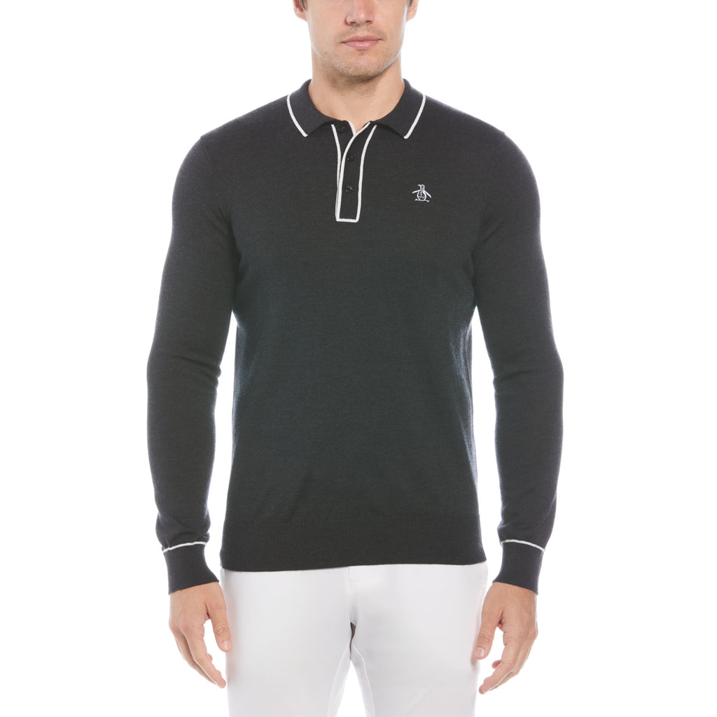 Earl Merino Wool Blend Golf Sweater Dark Caviar Heather