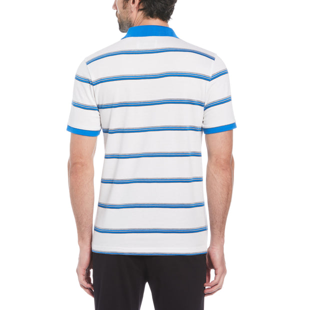 Birdseye Pique Striped Pattern Polo Shirt In Bright White