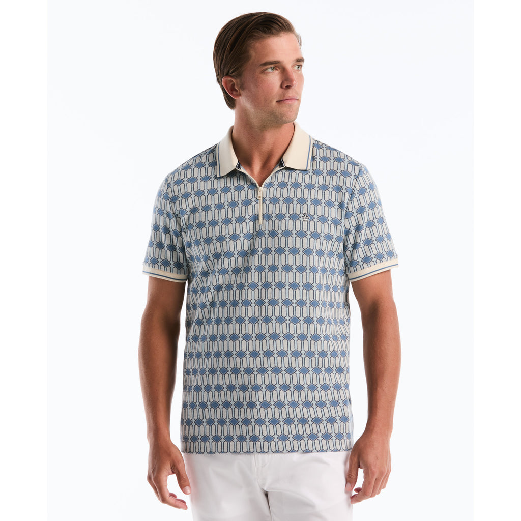 Jacquard Deco Quarter Zip Polo Shirt In Birch