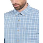 Cotton Indigo Plaid Print Long Sleeve Button-Down Shirt In Spring Lake