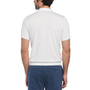 Cashmere Like Cotton Verticle Stripe Sweater Polo Shirt In Bright White