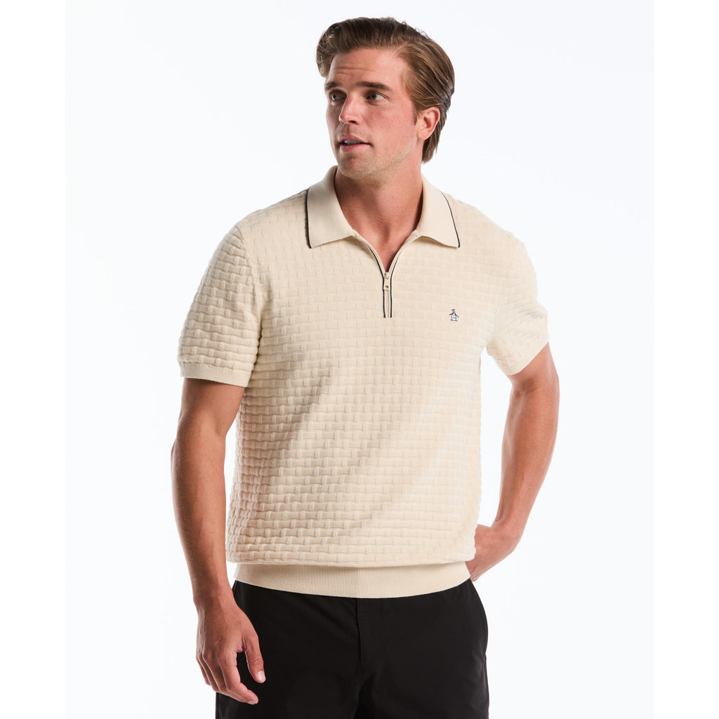 Links Stitch Quarter Zip Sweater Polo Birch